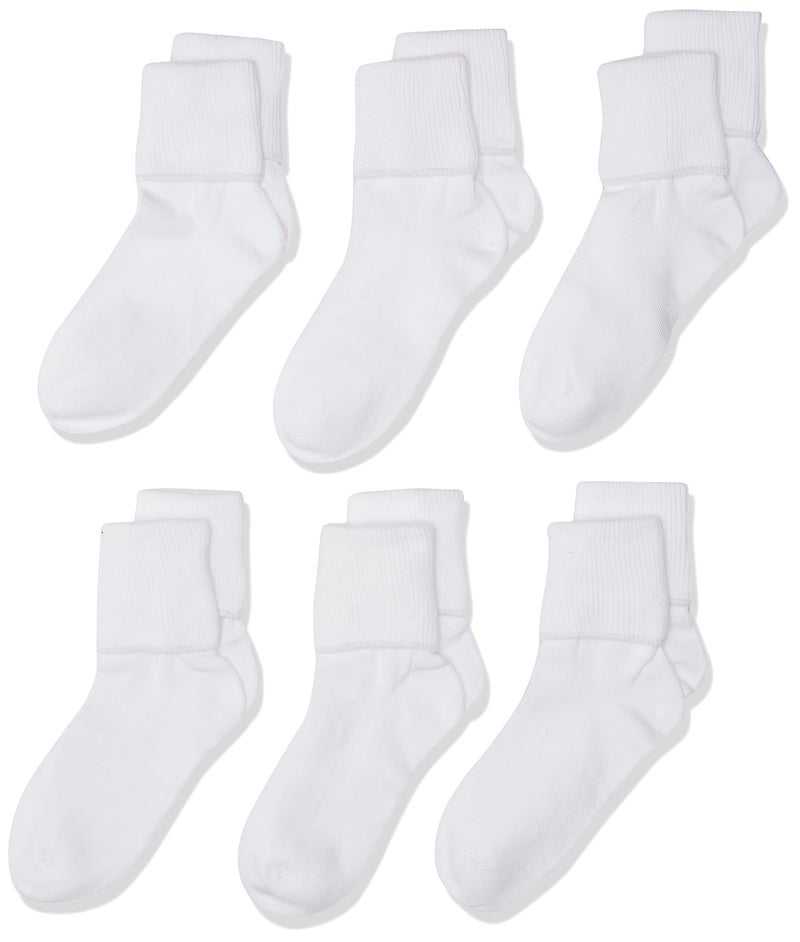 Jefferies Socks Little Girls' School Uniform Organic Cotton Seamless Turn Cuff 6 Pack, White, 8-9.5 - Image 1